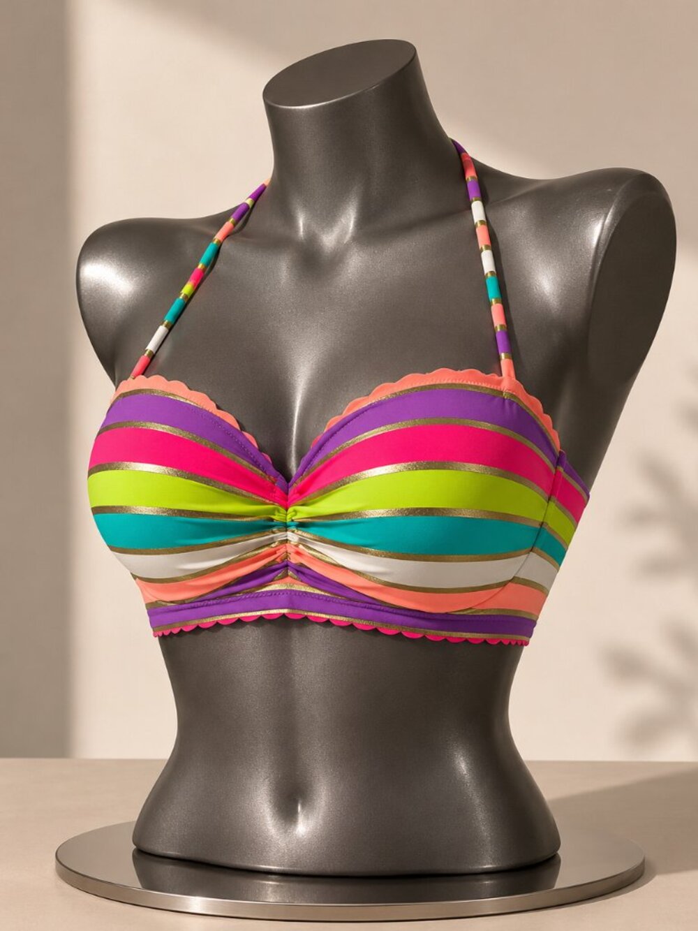 Victoria's Secret Push Up Bikini Top 34B Multicolor Striped Swim Top